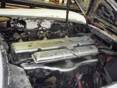 1954 Corvette windshield frame and cowl area during body restoration