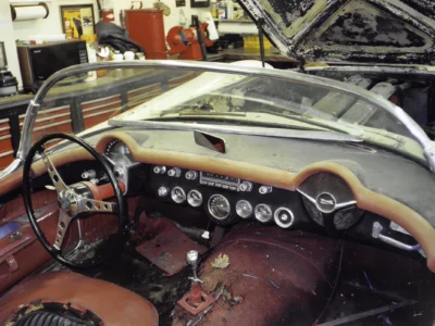 1954 Corvette original red interior and dashboard before restoration at Corvette Connection