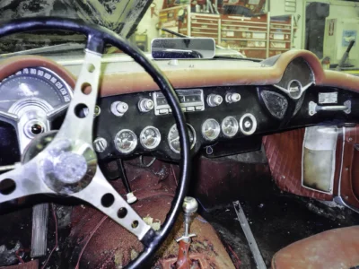 1954 Corvette dashboard and gauges close-up showing original condition before restoration