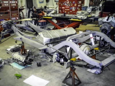 1957 Corvette body and frame separated during teardown at Corvette Connection