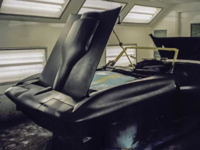 1966 Corvette Sting Ray hood in black paint during final assembly at Corvette Connection
