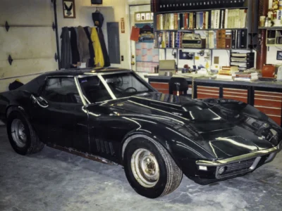 1968 Corvette Stingray in black front three-quarter view before restoration at Corvette Connection