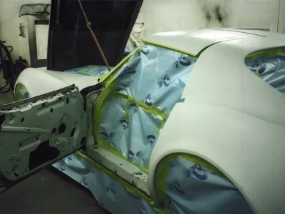 1968 Corvette side opening and inner body section masked for paint work