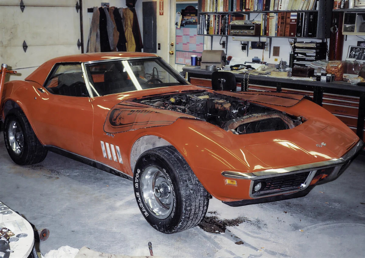 1969 Corvette Stingray convertible in red front three-quarter before restoration