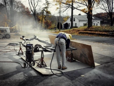 1969 Corvette frame being sandblasted outdoors at Corvette Connection in Bolton CT