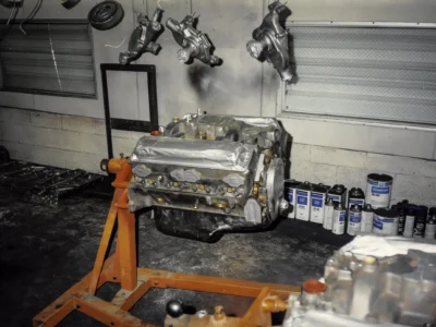 1969 Corvette engine on stand before rebuild at Corvette Connection