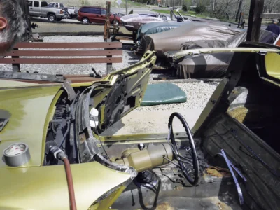1969 Corvette rear interior and convertible top area during restoration.