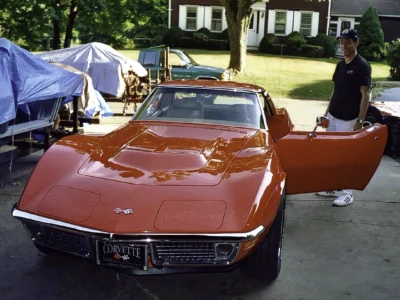 Finished red 1970 Corvette parked outside Corvette Connection in Bolton, CT.