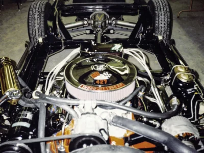 McBurnie Daytona Spyder rebuilt 350 V8 engine bay with chrome air cleaner at Corvette Connection