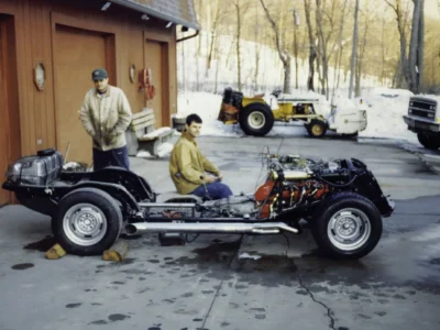 McBurnie Daytona Spyder C3 rolling chassis with engine outdoors at Corvette Connection