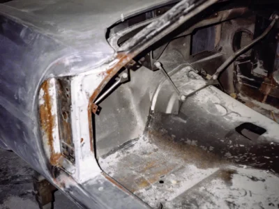 McBurnie Daytona Spyder rear quarter panel and cockpit area during fiberglass body work