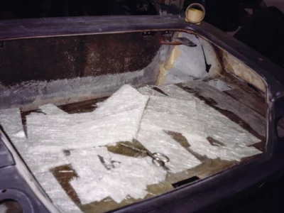 McBurnie Daytona Spyder interior with fiberglass matting during structural repair at Corvette Connection