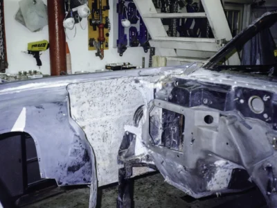 McBurnie Daytona Spyder interior structure showing bare fiberglass during build at Corvette Connection
