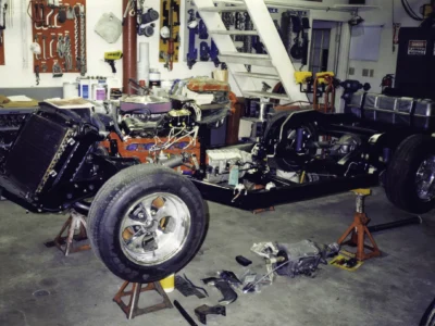 McBurnie Daytona Spyder C3 rolling chassis outdoors during build at Corvette Connection in Bolton CT