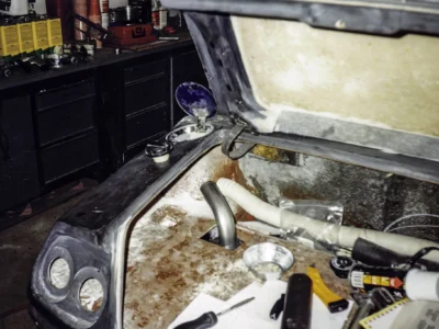 McBurnie Daytona Spyder engine bay and inner fender area during assembly at Corvette Connection