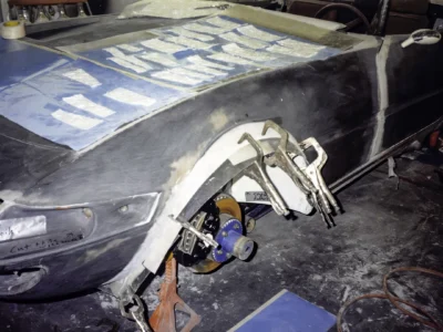 McBurnie Daytona Spyder engine bay area during body and mechanical fitting at Corvette Connection