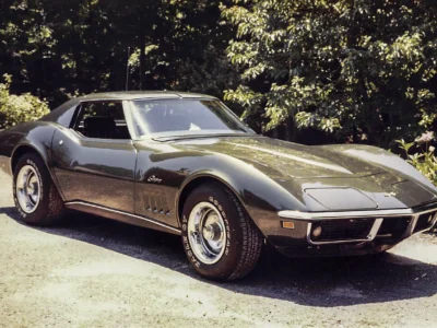 Enhanced original photo of a silver 1972 Chevrolet Corvette coupe front angle restored by Corvette Connection in Bolton, Connecticut.
