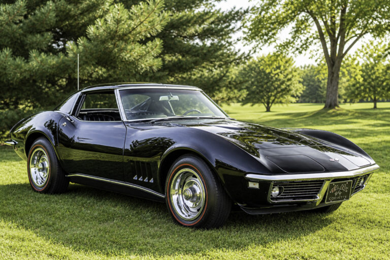 Enhanced original photo of a black classic Chevrolet Corvette front angle photographed outdoors by Corvette Connection in Bolton, Connecticut.